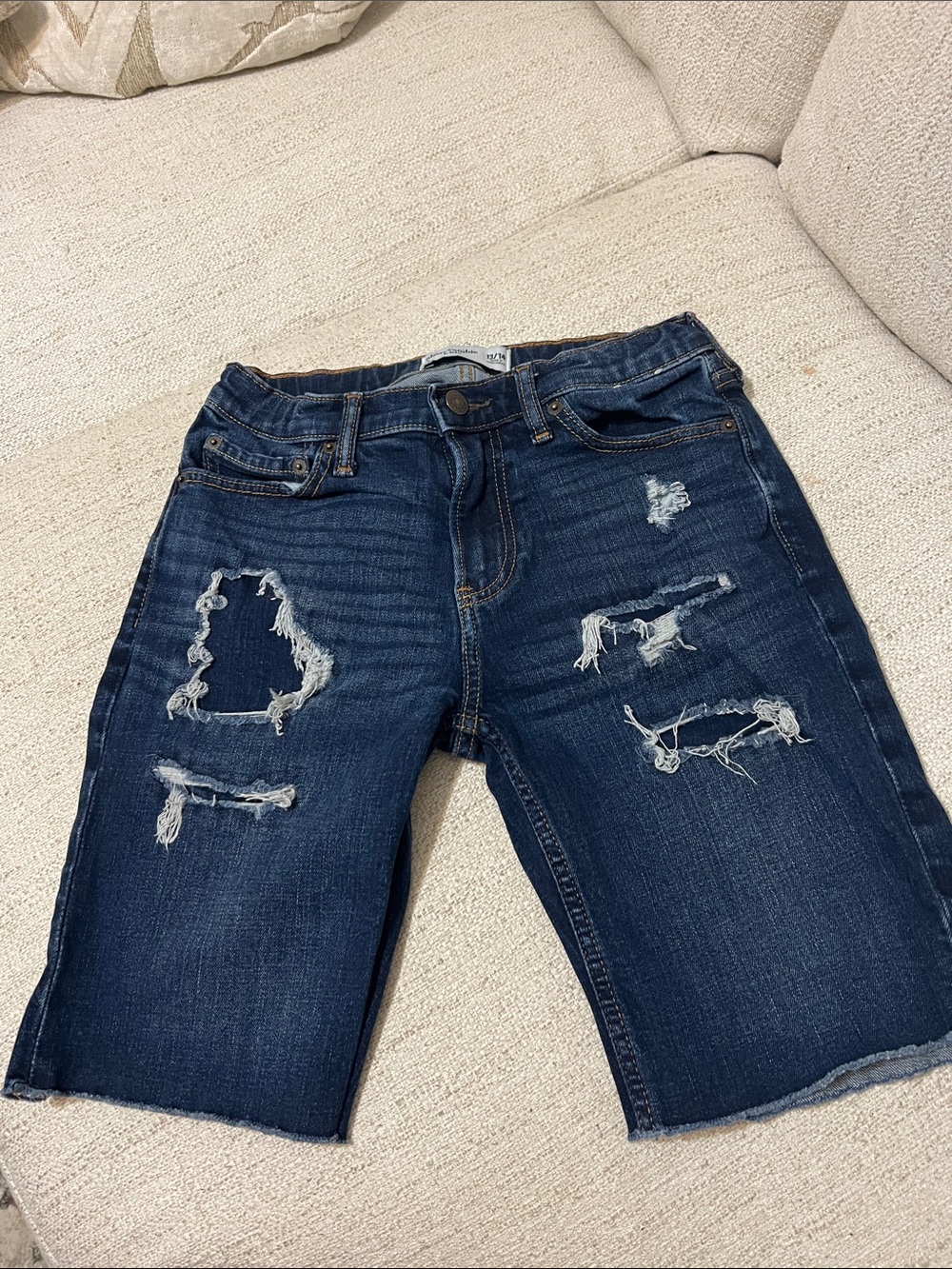 Abercrombie & Fitch Dark Blue Distressed Kids Denim Cutoff Shorts